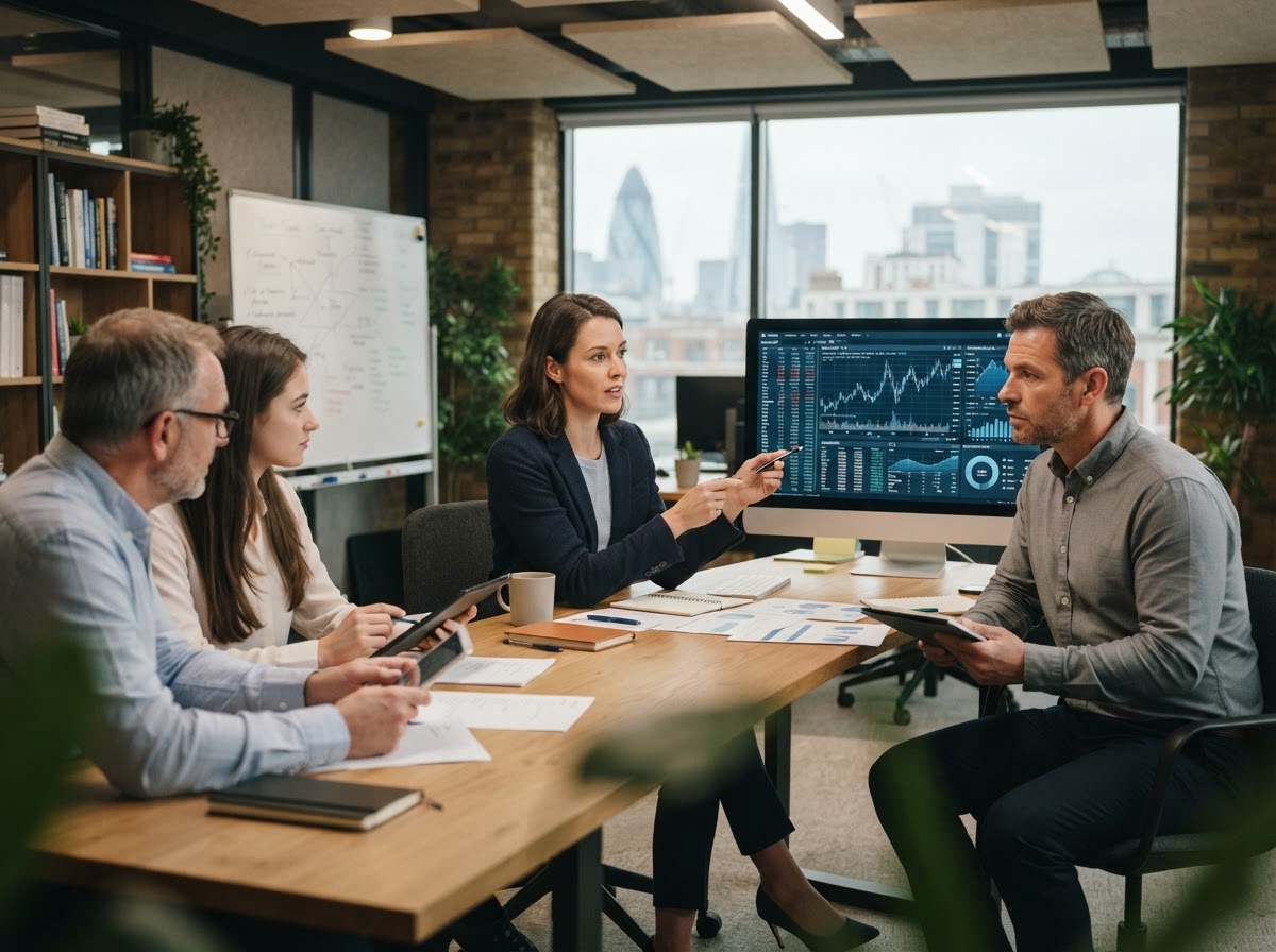 Profit Rings analyst reviewing consolidated market data on a laptop while working remotely